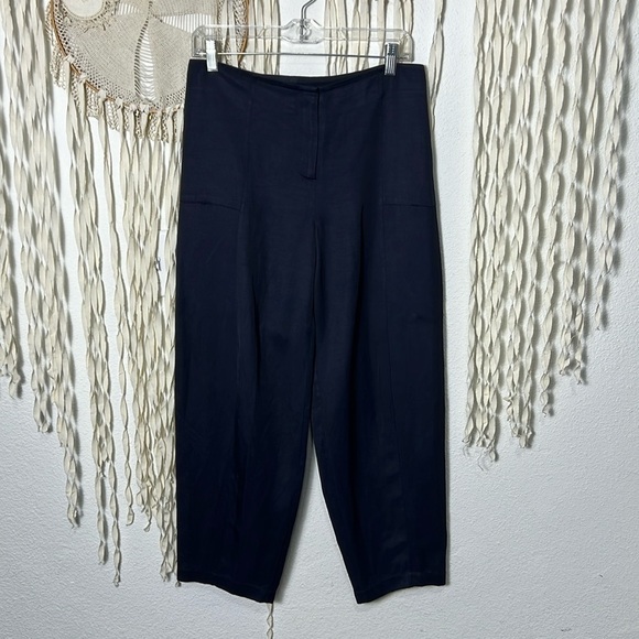 Zero + Maria Cornejo Navy Viscose/Linen Blend Relaxed Fit Pant Size 2 - Picture 1 of 10